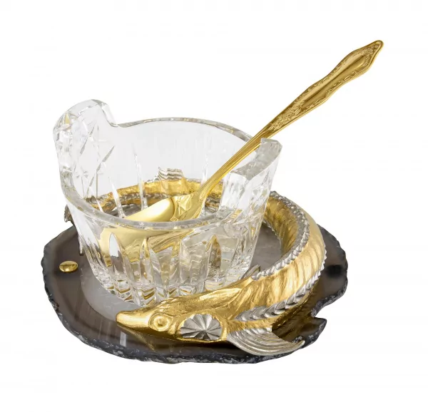 Икорница Кадушка (покрытие золотом, агат) 0Ц-00003349